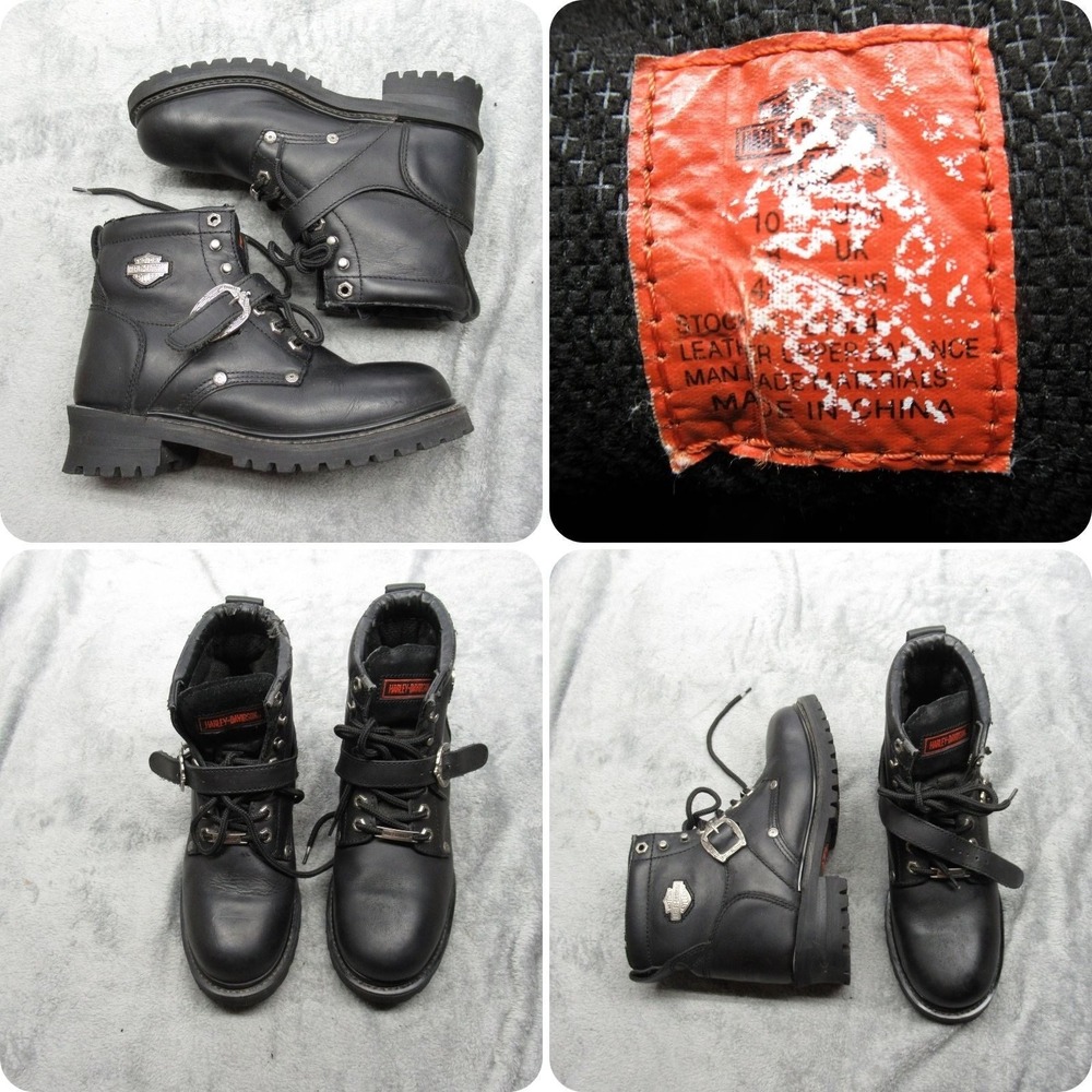 Harley Davidson Faded Glory Boot Womens 10 Black Leather Hart Toe Riding Moto